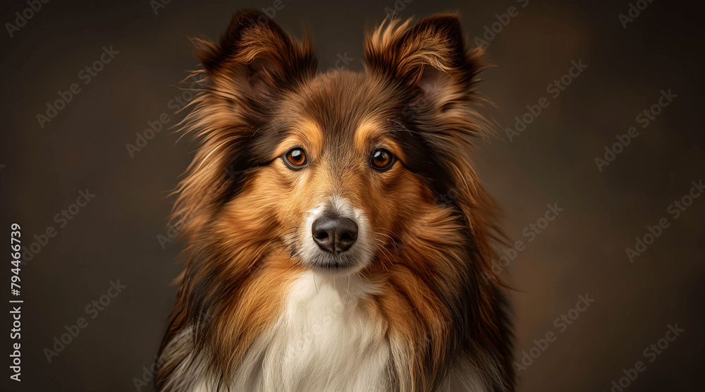 Studio portrait of a pedigree Sheltie dog