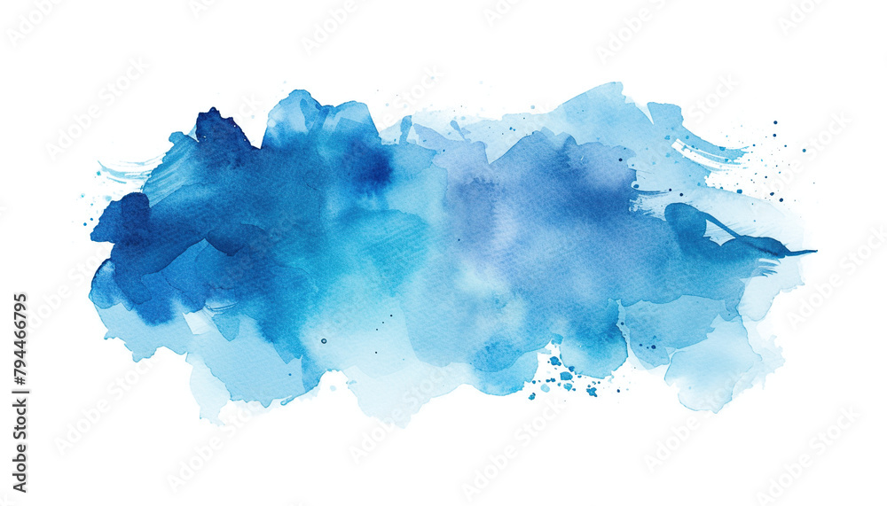 Abstract blue watercolor paint brush stroke flow texture PNG transparent background isolated graphic resource. Vibrant azure, cyan, cerulean color art shape