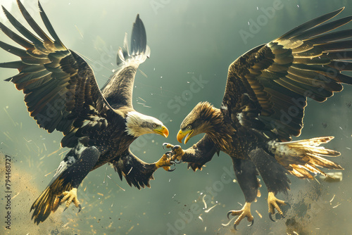 Two eagles engage in an aerial duel. photo