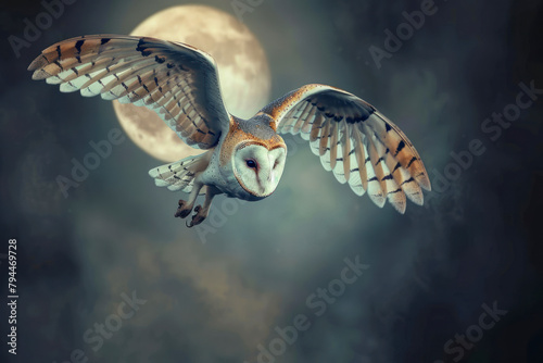 A barn owl glides silently through the night.