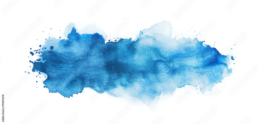 Abstract blue watercolor paint brush stroke flow texture PNG transparent background isolated graphic resource. Vibrant azure, cyan, cerulean color art shape