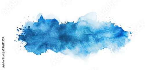 Abstract blue watercolor paint brush stroke flow texture PNG transparent background isolated graphic resource. Vibrant azure, cyan, cerulean color art shape
