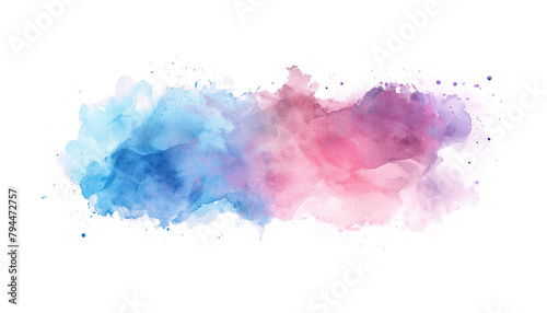Abstract blue pink watercolor paint brush stroke flow texture PNG transparent background isolated graphic resource. Vibrant mixed navy, purple and rosy color art shape photo