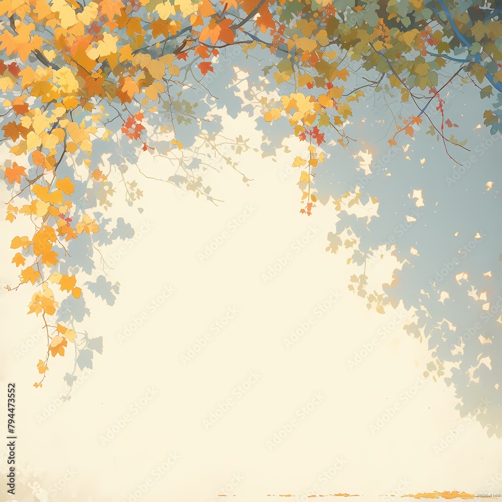 Captivating Autumn Scene with White Wall and Falling Leaves