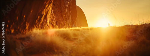 Banner with sunset view landscape. Ayeres rock in Australia. Traveling concept. photo