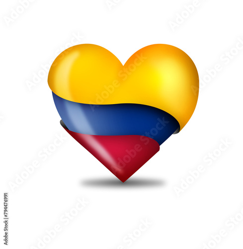 Heart with the flag of Colombia in 3D
