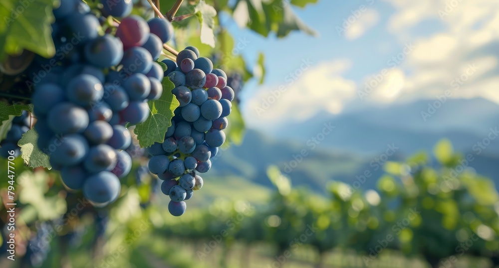 Ripe grapes on the vine in a vineyard