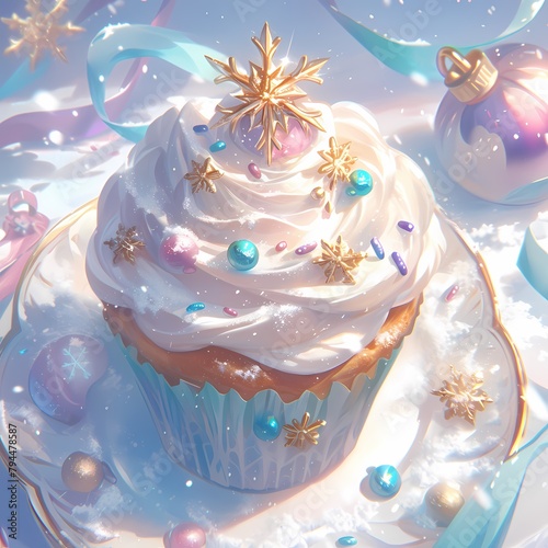 Embrace the Festive Spirit with a Scrumptious Cupcake Drizzled in Snow and Adorned with Gleaming Jewels - The Ultimate Holiday Delight 