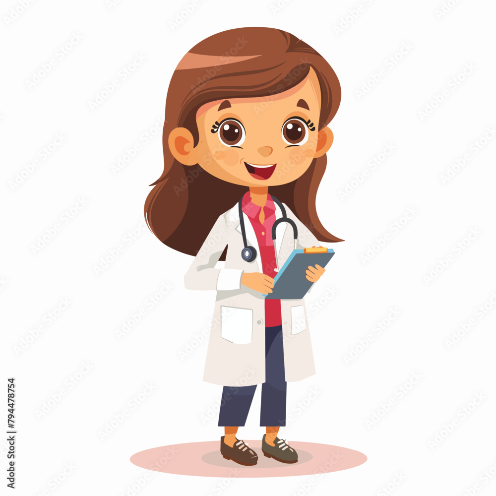 A cartoon girl is a doctor and is holding a clipboard A cartoon girl is a doctor and is holding a clipboard