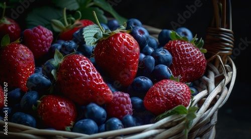 Assortment of fresh berries in a wicker basket