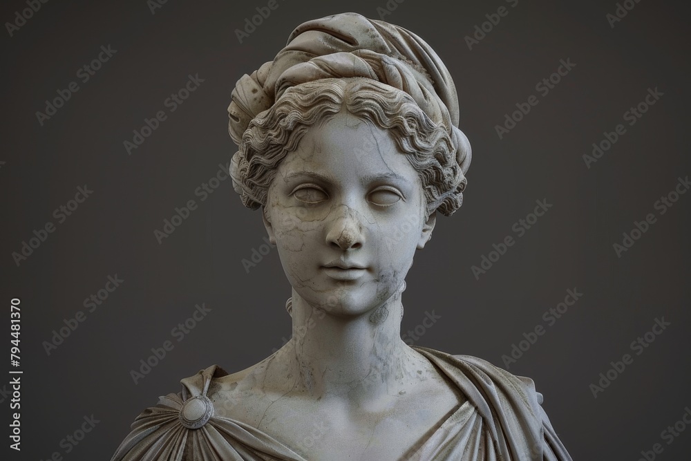 Marble bust of a woman with intricate hairstyle