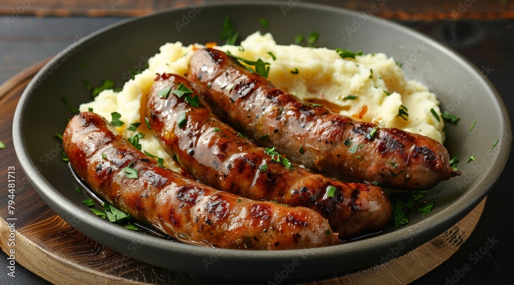 Grilled sausages with mashed potatoes