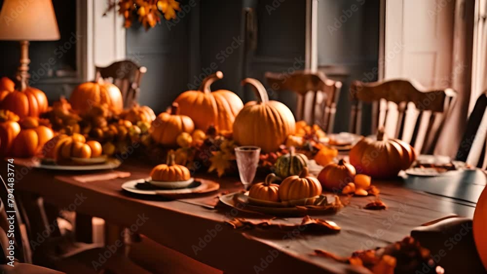 Wooden Table Covered With Pumpkins Generative AI Wooden Table Covered With Pumpkins Generative AI