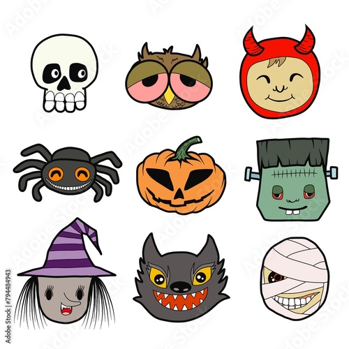 Hand drawn flat halloween elements collection.