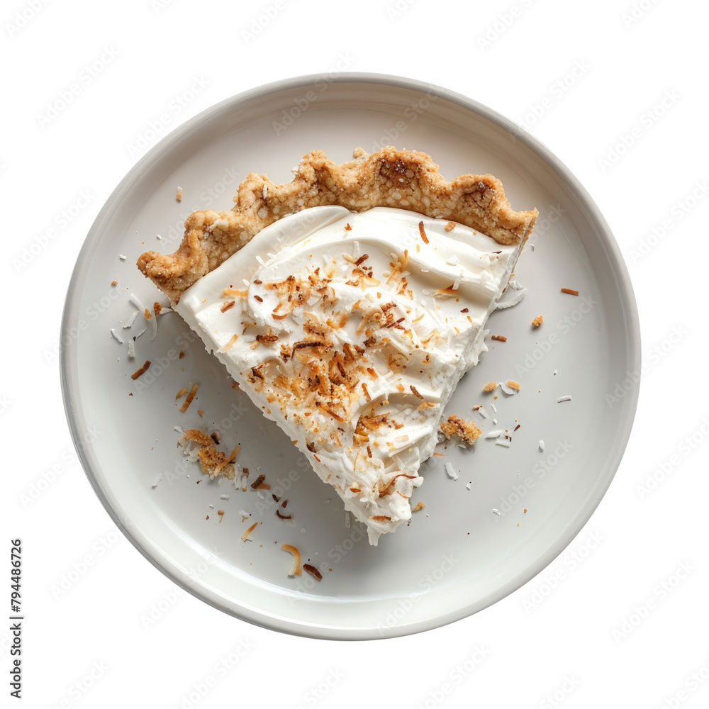 Delicious Plate of Coconut Cream Pie Isolated on a Transparent Background Delicious Plate of Coconut Cream Pie Isolated on a Transparent Background