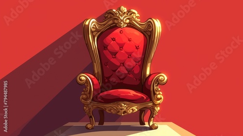 Illustration of a red chair icon with a stylish long shadow in 2d format photo