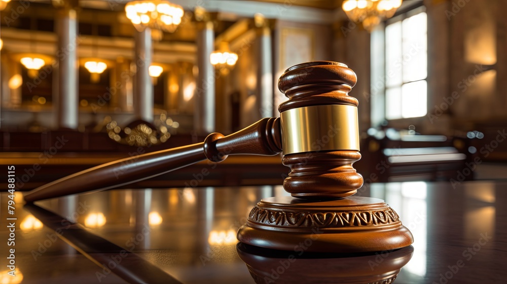 The Gavel's Tale: Symbol of Law in an Opulent Courtroom The Gavel's Tale: Symbol of Law in an Opulent Courtroom