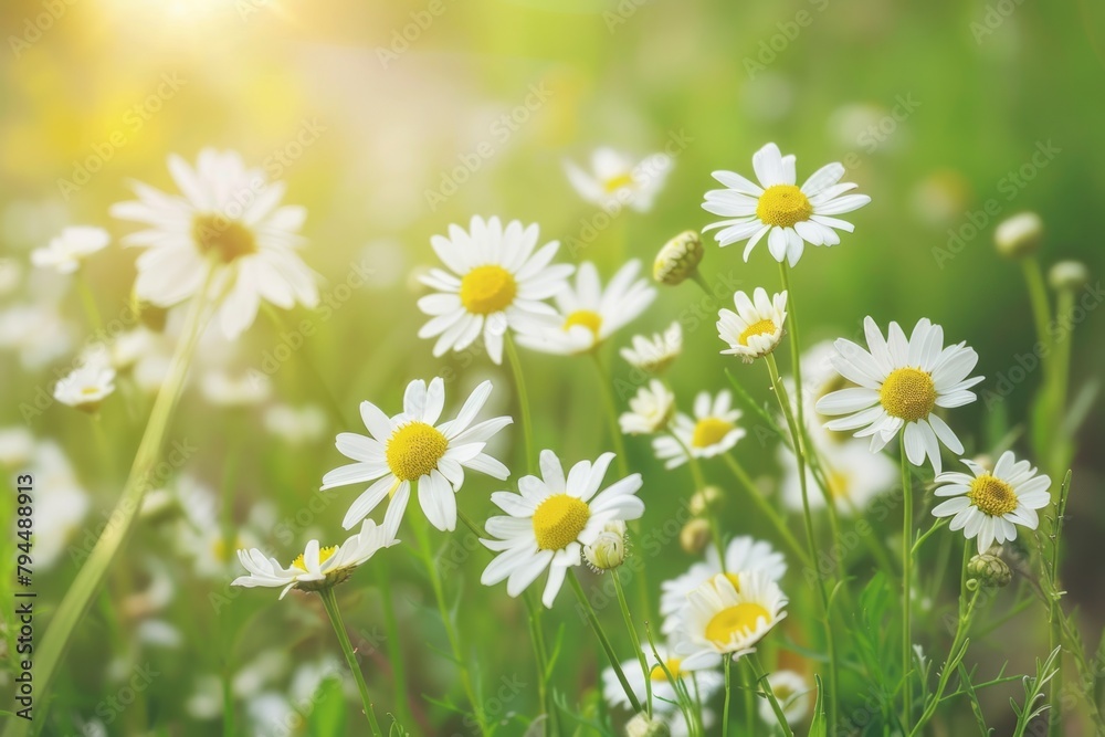 Life in the Chamomile Meadow Luminous Blooms: A Radiant Field of White Flowers Illuminated by the Sun's Brilliance.