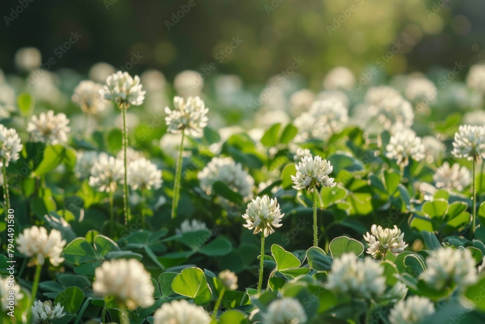 Idyllic scene of white flowers dancing amidst a sea of lush green grass. A captivating symphony of colors in nature's embrace. White Clover Meadow Idyllic scene of white flowers dancing amidst a sea of lush green grass. A captivating symphony of colors in nature's embrace. White Clover Meadow