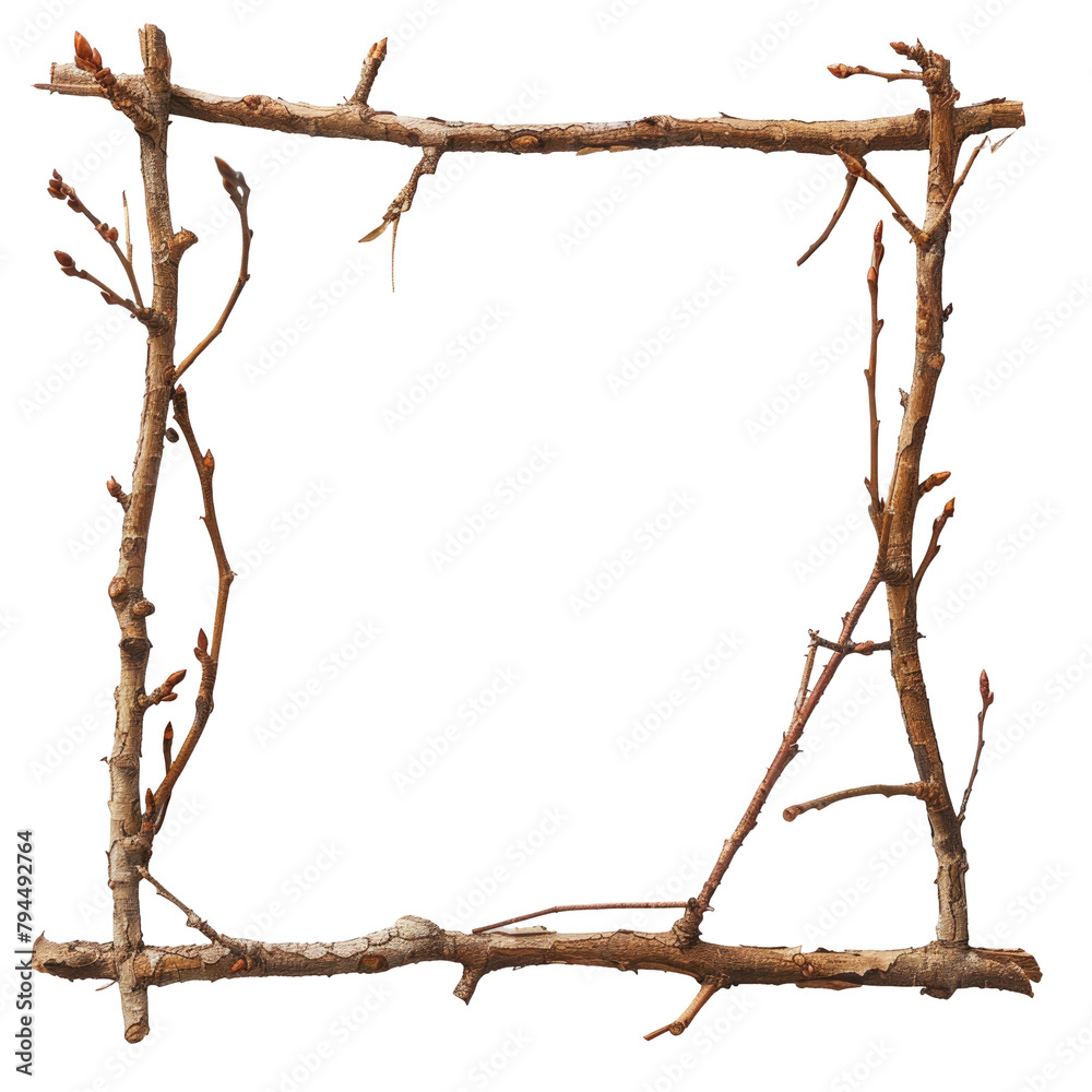 A twig frame is showcased against a transparent background standing out vividly on transparent background