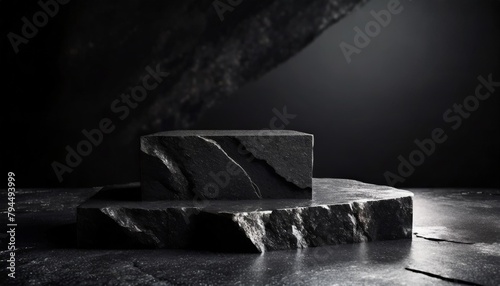 sleek stone stage black granite display elevating product montages with understated elegance