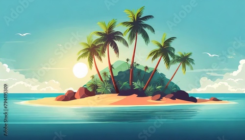 tropical island with palm trees and sea tropical summer beach vacation vector illustration generative ai © Robert
