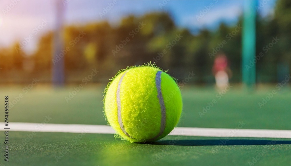tennis ball on a green court sport and activity concept with equipment close up