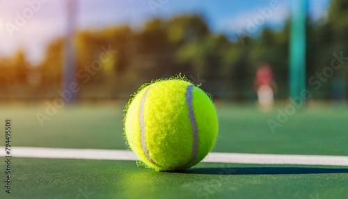 tennis ball on a green court sport and activity concept with equipment close up © Robert