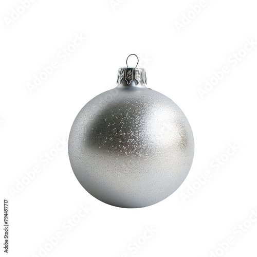 A shimmering silver Christmas tree ornament stands out against a clean transparent background appearing isolated and ready to dazzle set against a transparent background photo