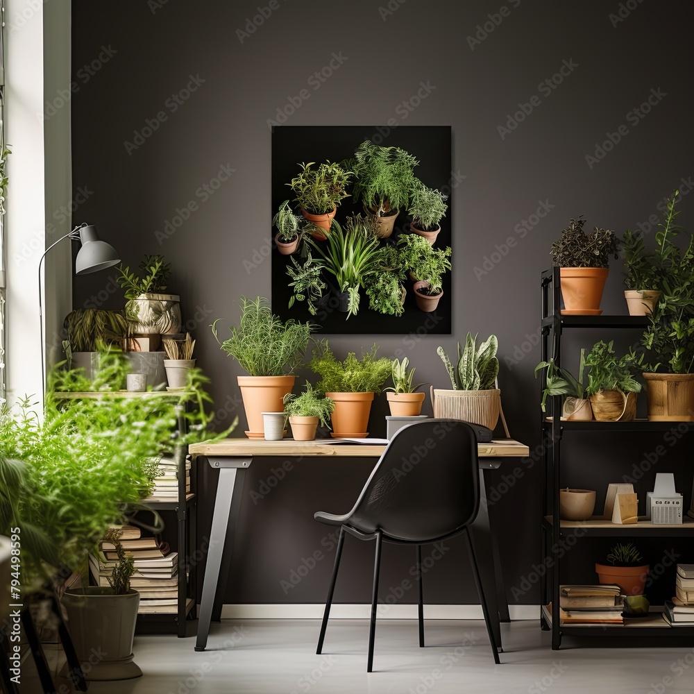Modern Greenery: Chic Plants on Black Table Setting Modern Greenery: Chic Plants on Black Table Setting