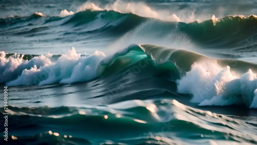 Majestic Wave Breaking in the Ocean Generative AI photo