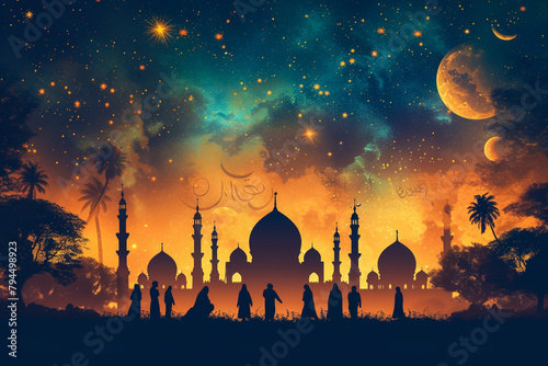 Happy ramadan, happy eid, islamic design, islamic moon, ramadan kareem and islamic greeting abstraction. photo