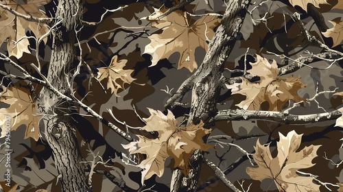 Blend into the Wild: Seamless Vector Camo Pattern with Real Tree Motif
