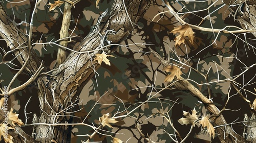 Organic Camo Fusion: Seamless Vector Pattern Inspired by Real Trees