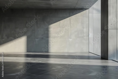 minimalist empty concrete floor and gray wall in modern building interior 3d rendering