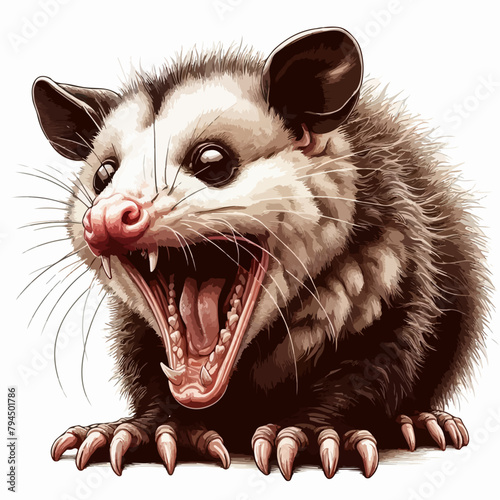 illustration of the cute screaming and running opossum 