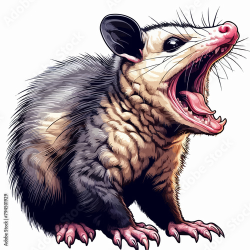 illustration of the cute screaming and running opossum 