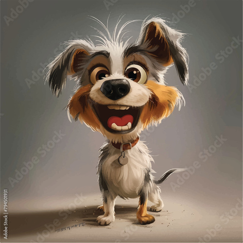Cute cartoon character dog, dog with a leash around its neck, vector design
