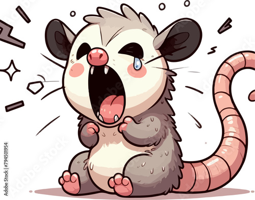 illustration of the cute screaming and running opossum 