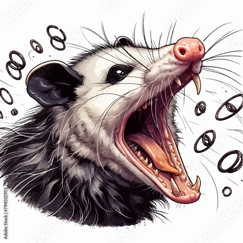 illustration of the cute screaming and running opossum 