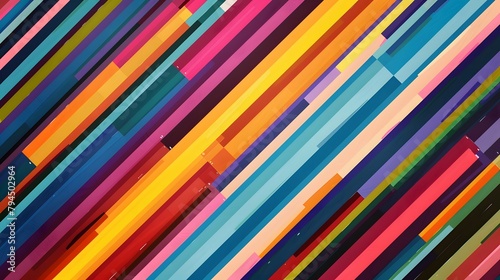 Imagine an abstract background featuring playful chromatic harmony, showcasing a colorful geometric striped pattern