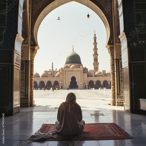 Muslim praying to Allah in front of  Islam Iconic Mosque, Al Haram. Muslim Praying Hands in front of The Holy Kaaba which is the center of Islam inside Masjid Al Haram Mecca.