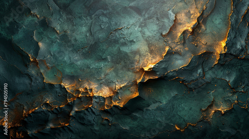 Abstract textured background with dark green hues and golden accents, creating a striking contrast