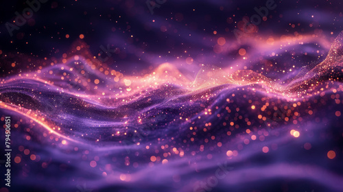 Abstract purple and orange background with swirling waves and glowing particles  creating sense of motion and energy in vibrant digital landscape