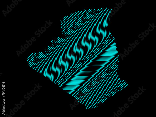 A sketching style of the map Algeria. An abstract image for a geographical design template. Image isolated on black background.
