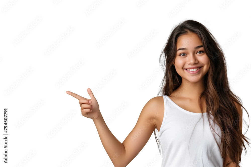 Young lady hold a finger to pointing gesture transparent background Young lady hold a finger to pointing gesture transparent background