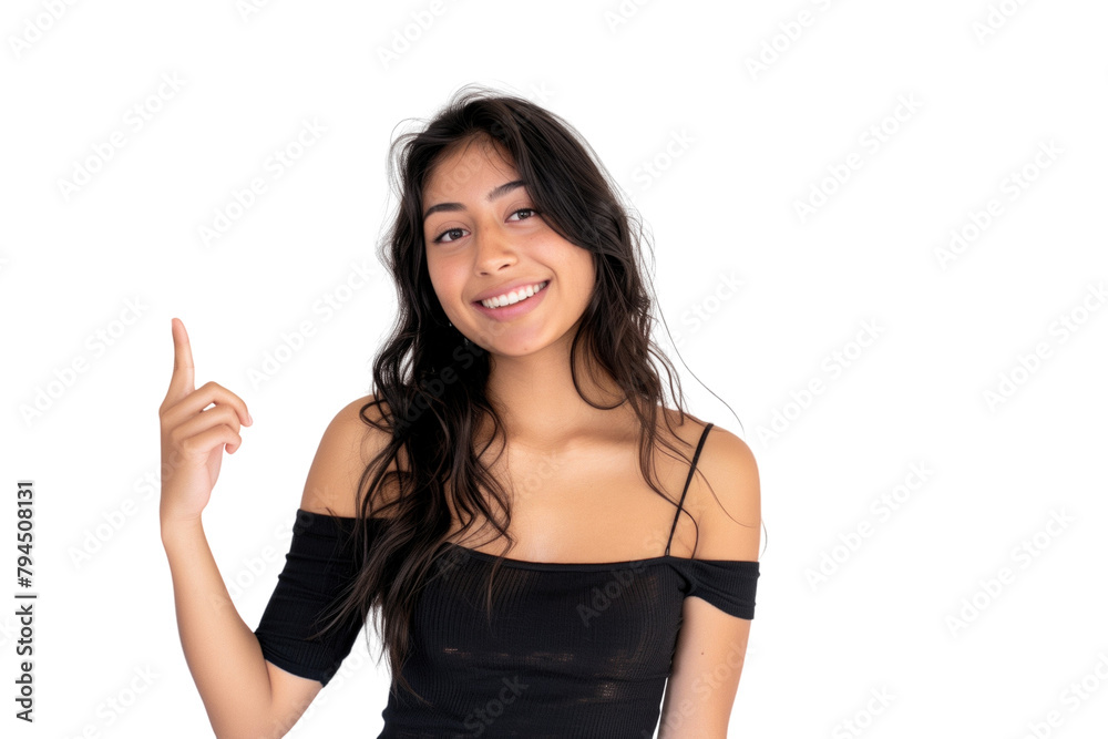 Young lady hold a finger to pointing gesture transparent background Young lady hold a finger to pointing gesture transparent background