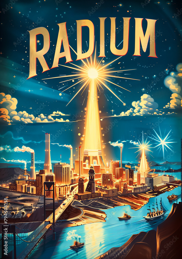 publicité vintage des années 50 faisant la promotion du radium comme énergie du futur
 - obrazy, fototapety, plakaty 