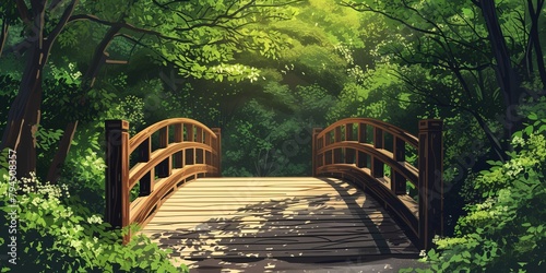 Rustic wooden bridge nestled within a dense forest. The scene captures the essence of nature's tranquility and adventure 🌲🌿 Ideal for hiking and outdoor exploration enthusiasts, offering a serene