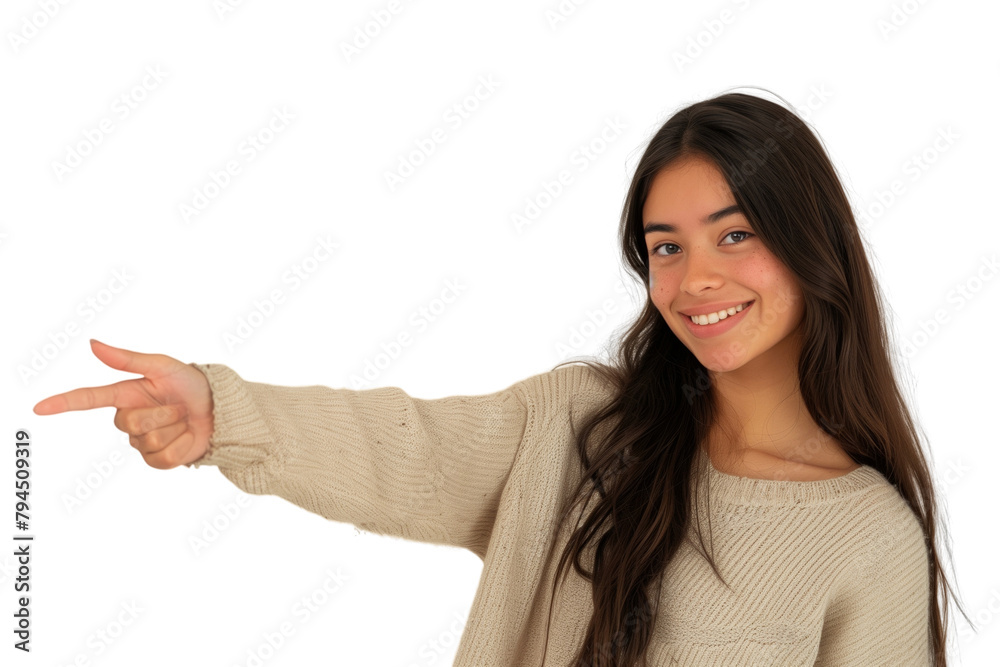 Young lady hold a finger to pointing gesture transparent background Young lady hold a finger to pointing gesture transparent background